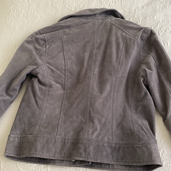 Leather gray suede long sleeve biker women’s jacket - Picture 4 of 6